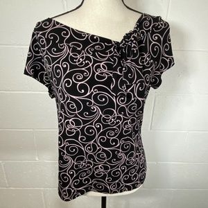 David Wayne Black Pink Tie Front Blouse